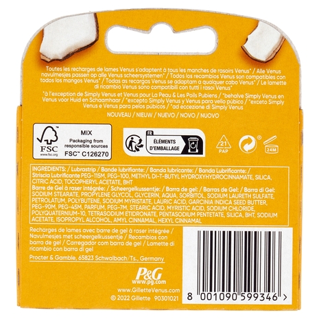 Gillette Venus Lamette Rasoi Donna Comforglide Cocco Plus Olaz per Rasoio a 5 Lame, Confezione da 3